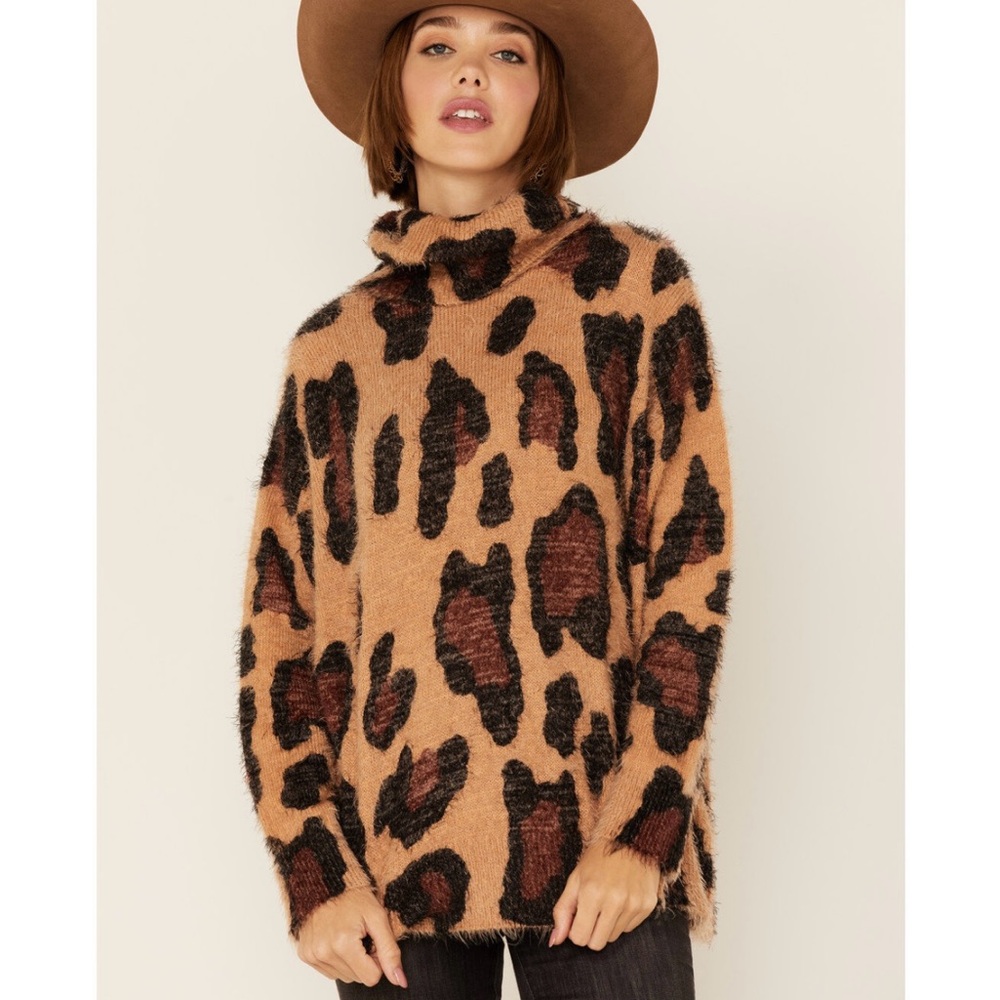 Show Me Your MuMu Women’s Soft Cheetah Fever Tan and Black Cowl Neck Sweater S